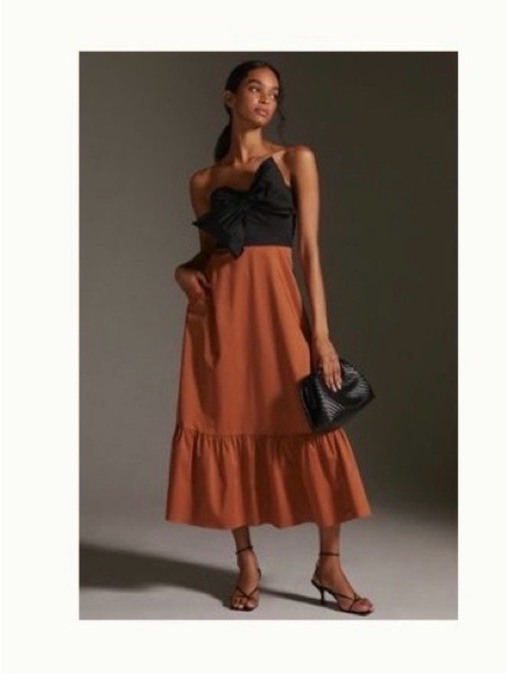 Hutch Anthropologie Colorblock Bow Midi Dress Black Brown Size 8